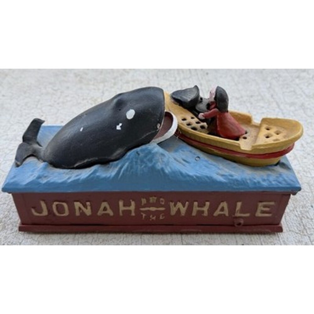 JONAH AND THE WHALE MECHANICAL BANK  CAST IRON HOME GIFT OFFICE